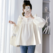 Maternity clothing spring clothing fashionable ruffled long-sleeved tops loose large size babydoll shirts spring age-reducing pregnancy clothing spring