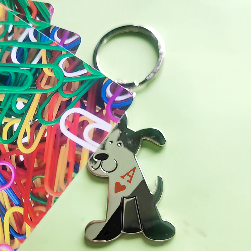 Titanium Steel Wear-Resistant Push Two High-Definition Playing Card Keychain Reflective Gold Flower Recognition Poker Identification Mirror Base Photo Keychain