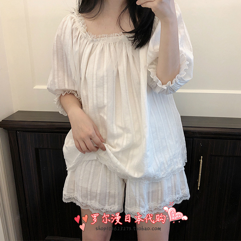Japan Soft Honeys Pyjamas Woman Summer Short Sleeve Shorts Suit Princess Palace Wind Pure Cotton Home Clothes
