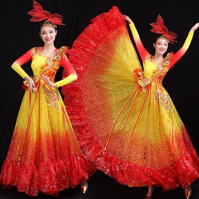 Chinese Folk Dance Costume Opening Dance Big Dress Show Dress Atmospheric Accompaniment Dress Late Adult Modern Dress Dance Dress