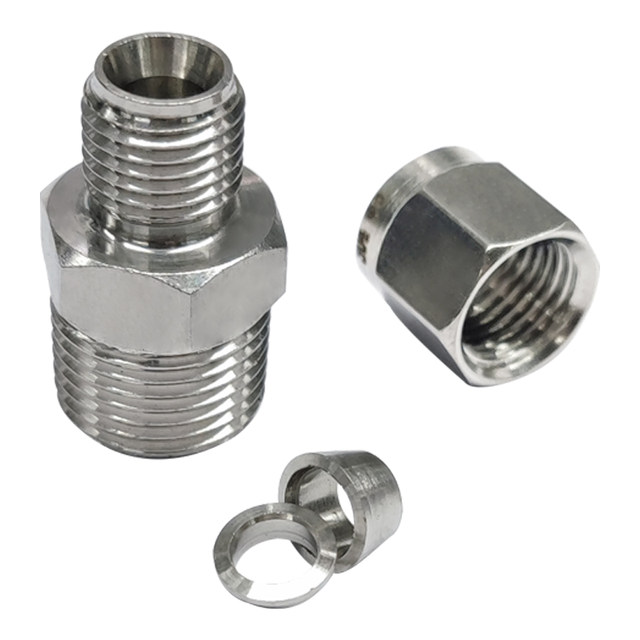 304 stainless steel card socket connector through ZG terminal G external wire thread NPT double card type steel copper instrument metric pipe