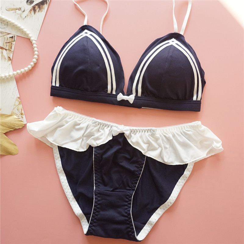 Campus Wind Girls No Steel Ring Underwear Suit Day Department Students Cute Sexy Thin Cups Underwear Underwear