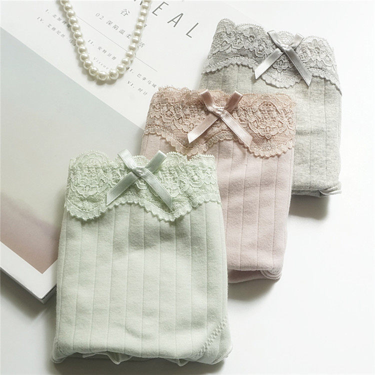 4 Japanese girls pure cotton comfortable lace thread cotton panties Large size medium low waist cute briefs