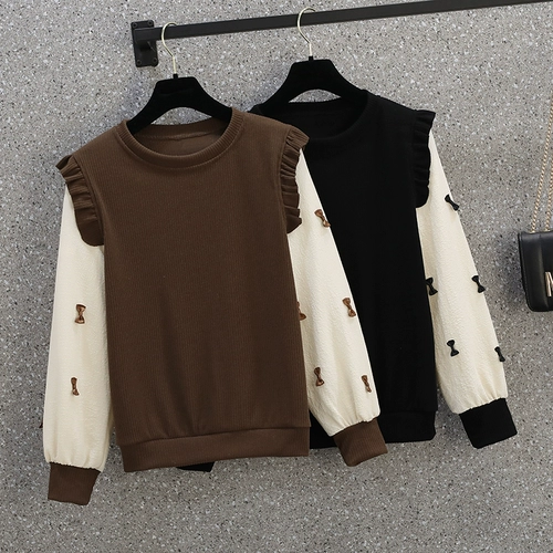 Осенний комплект с бантиком, трикотажный свитер, большой размер, коллекция 2022, подходит для полных девушек, по фигуре