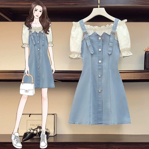 Весенний модный универсальный комплект с молнией, джинсовое платье, большой размер, коллекция 2022, подходит для полных девушек