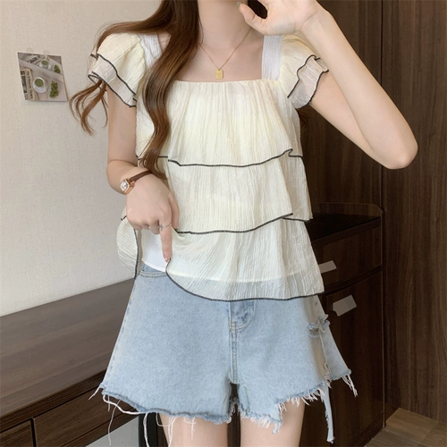 Летняя дизайнерская шифоновая летняя одежда для отдыха, большой размер, французский стиль, короткий рукав