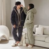 Коралловая бархатная демисезонная стеганая пижама для влюбленных, утепленная толстовка с капюшоном подходит для мужчин и женщин, увеличенная толщина, коллекция 2023