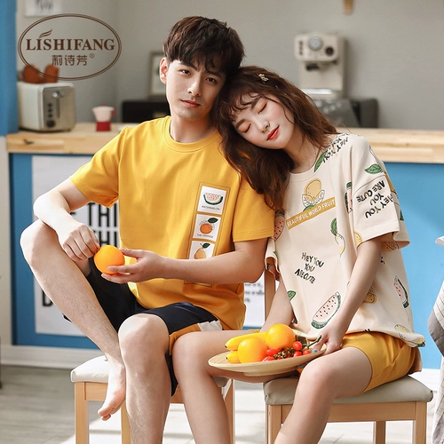 Летняя хлопковая пижама для влюбленных, комплект для отдыха, в корейском стиле, простой и элегантный дизайн