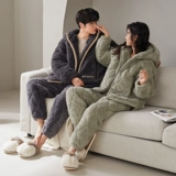 Коралловая бархатная демисезонная стеганая пижама для влюбленных, утепленная толстовка с капюшоном подходит для мужчин и женщин, увеличенная толщина, коллекция 2023