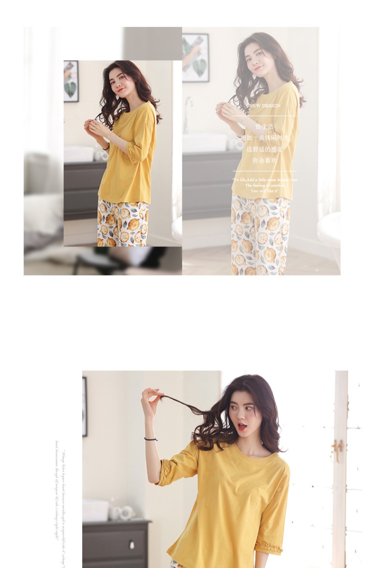 Bộ đồ ngủ mùa hè dành cho nữ Bộ đồ cotton tay áo crop top Quần hai mảnh mùa hè mỏng tay áo ngắn mặc ở nhà kiểu áo đồ bộ