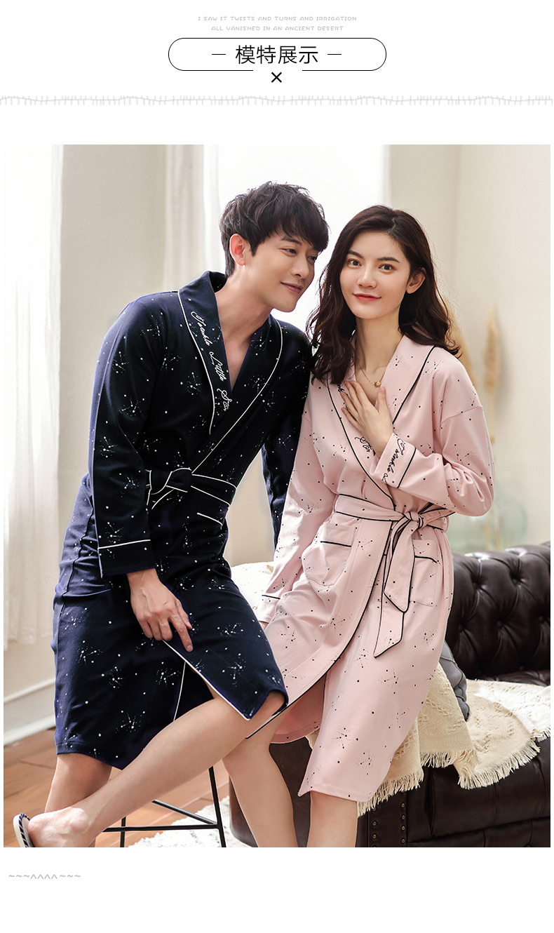 Áo ngủ cotton đôi mùa thu pyjama tay dài thời trang Hàn Quốc yukata ren cotton áo choàng nam mùa xuân và mùa thu bộ ngủ pijama