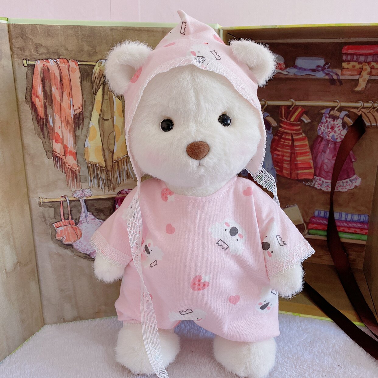 Lina Bear Handmade Plush Teddy Bear Sleepwear Girl Hearts Pyjamas Pants Sets 30cm