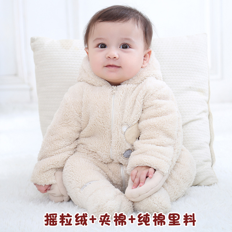 Autumn Winter Baby Clothes Newborn Rocking Grain Suede Cotton Warm Butterfly Khau Dress Men And Women Baby Cotton Climbing Clothes