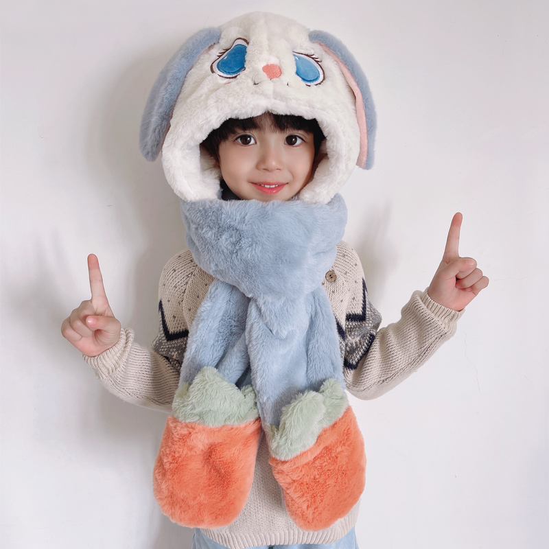 Children's hats warm in winter, ear protection, face protection, plush one-piece hat for boys and girls plus velvet thickened baby hat autumn and winter