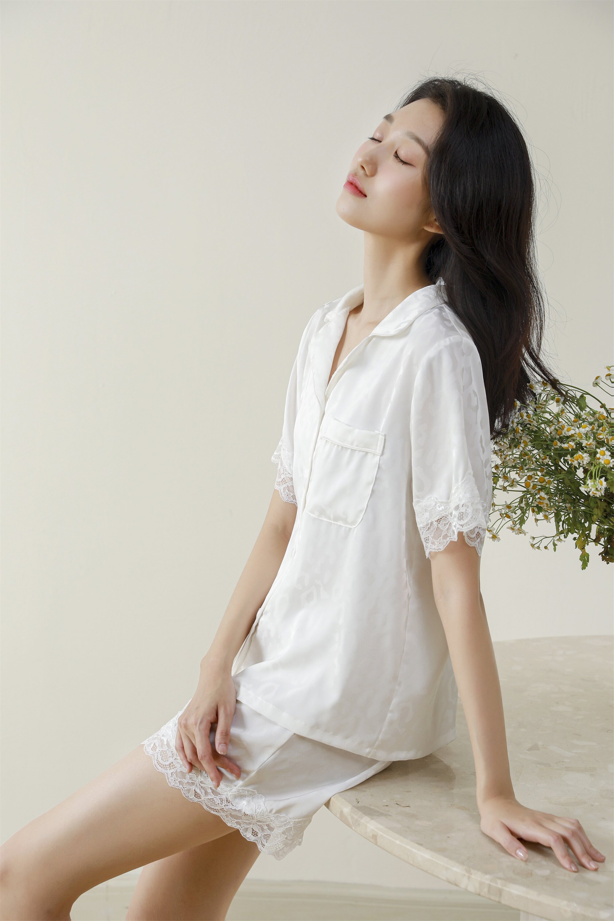 Летняя шелковая пижама, комплект, для влюбленных, короткий рукав 