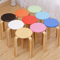 Simple solid wood high stool Dining table stool Fashion small round stool Household curved wood stool thickened adult bench