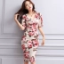 Đầm ôm hông, cổ chữ V, nữ tính, eo, mỏng, khí chất hoa mùa hè, quý cô, sang trọng nhẹ, trang phục nữ, kiểu dáng suông nhẹ - váy đầm