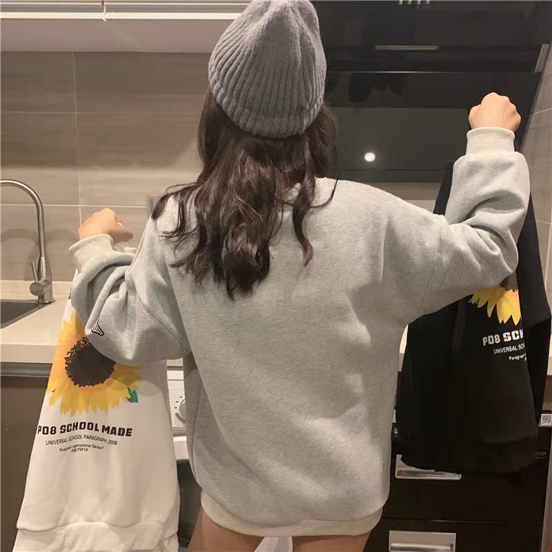 VK旗艦店 韓國風向日葵印花寬鬆慵懶風長袖上衣