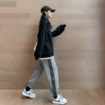 Grey Sportpants Woman Thin with loose bunches of spring and autumn slim and high waist 90% Leisure and pants Ins damp