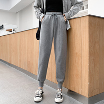 Spring and autumn thin sports pants womens spring and autumn loose toe casual womens pants high waist slim pants nine points small man