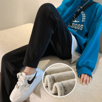 Lamb suede sports pants female plus suede thickened 2021 new loose bunches small outside wearing warm casual sweeppants