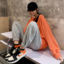 Grey Sports Pants Women Loose Bunches Spring Autumn Season 2021 New Pure Cotton Thin 100 hitch casual Ins Chauvepants