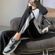 Spring and autumn sports pants womens loose toe black thin pants casual Joker slim lantern pants ins tide