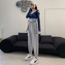 2021 new sports pants womens spring and autumn thin loose ties casual versatile slim Haren pants ins tide