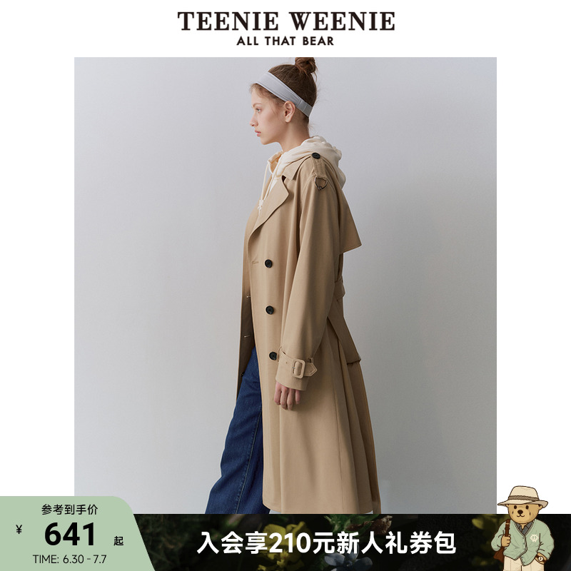 【お手入れ簡単】TeenieWeenie Bear 春 キャラメルカラー 通勤ジャケット 英国風 ロング丈 トレンチコート レディース