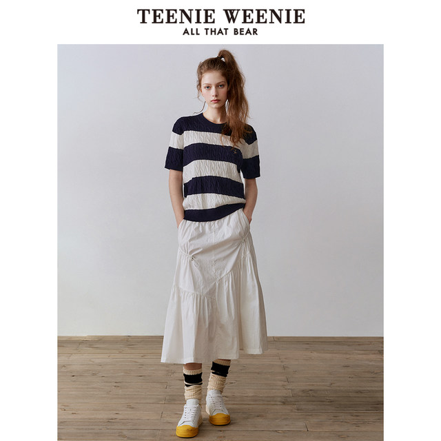 TeenieWeenie Bear 2024 velvet cotton striped short-sleeved sweater round neck sweater thin spring style