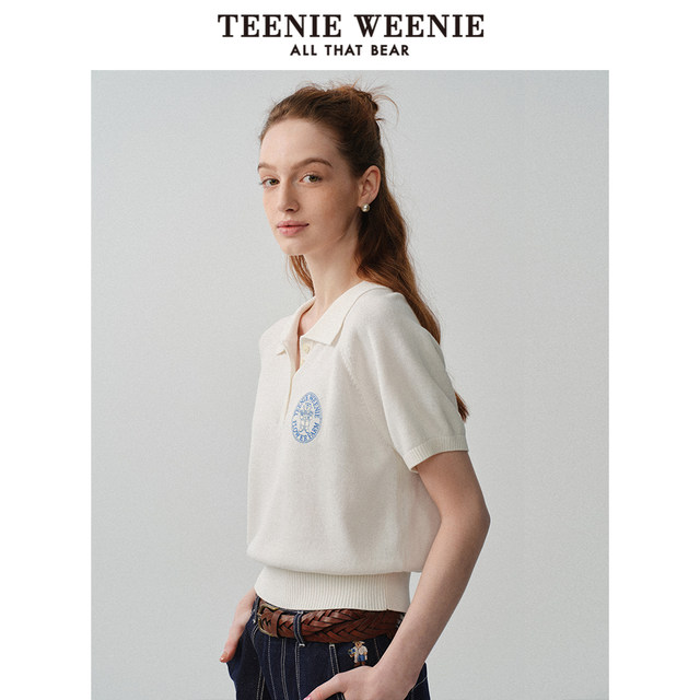 TeenieWeenie Bear 2024 ພາກຮຽນ spring ແລະ summer ໃຫມ່ raglan sleeve Polo collar sweater sweater ແຂນສັ້ນບາງໆສໍາລັບແມ່ຍິງ