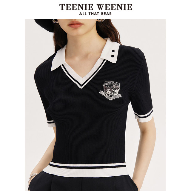 TeenieWeenie/sanrio joint Kulomi bear knit short-sleeved Polo shirt thin section preppy girl