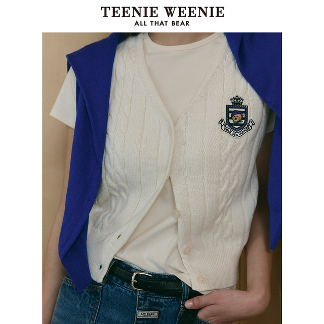 TeenieWeenie Bear 2024 ຄໍ V-neck sweater sweater vest sheep wool blend soft waxy women