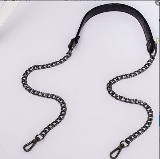 Black Strap Accessory Diagonal One-shoulder Double-shoulder Baby Bag Plain Leather Chain Shoulder Strap Bag Accessories Metal Chain Shoulder Strap