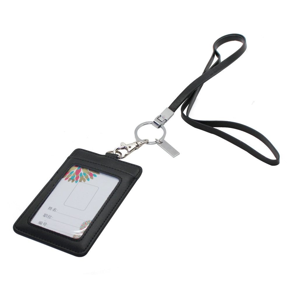 Leather work card set cowhide document aviation airport company employee work card access control guide card clip wide lanyard