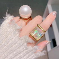 Japanese light luxury color shell European and American fashion personality niche design ring trend Net Red index finger ring accessories
