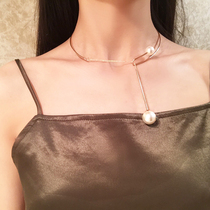 Color-preserving electroplated collar female Harajuku short necklace Joker collarbone neck chain collar Korean imitation pearl