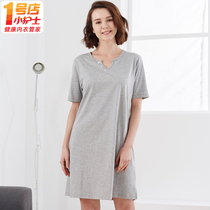 Small Nurse Pure Cotton Sleeping Dress Lady Thin style casual short sleeves Home Loose Big Code All-cotton Tandem Dress Mid Skirt