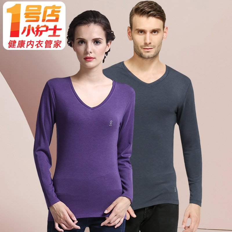 Little nurse bottoming shirt men's and women's thin velvet medium-thick long-sleeved heating clothes V-neck inner top cotton sweater single piece