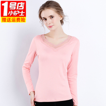 Little nurse base shirt Women autumn winter wear lace sexy V collar autumn clothes long sleeve warm top loose cotton sweater