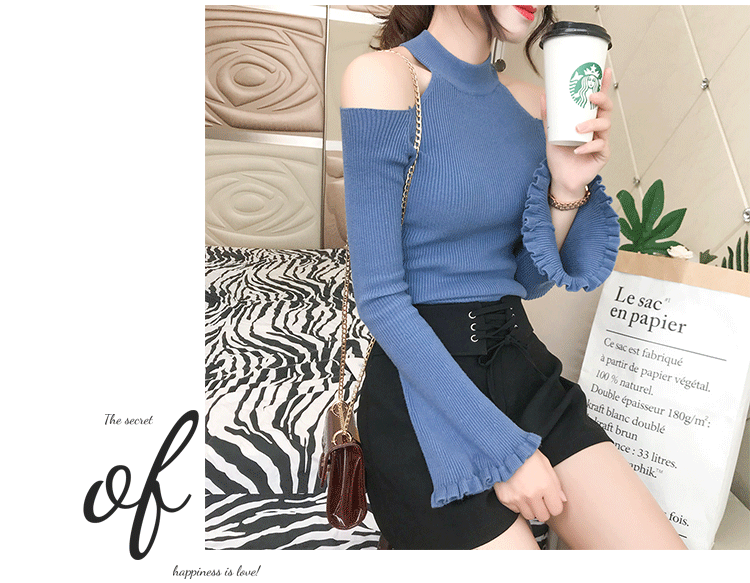Mùa thu đông mới màu rắn cổ tròn treo cổ quây sừng áo len dài tay nữ Slim áo len học sinh mỏng áo gile hàn