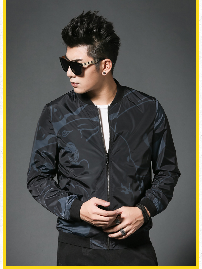 Mùa xuân và mùa thu Áo khoác nam Ngụy trang Mới Cổ áo Áo khoác ngoài ngắn Casual Casual Zipper Zipper Áo khoác nam giản dị - Mùa xuân thoi trang cong so
