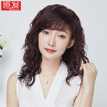 Wool curly hair curly hair wig sleeve female live-action hair long hair full head sleeve middle-aged mother real hair cover natural summer