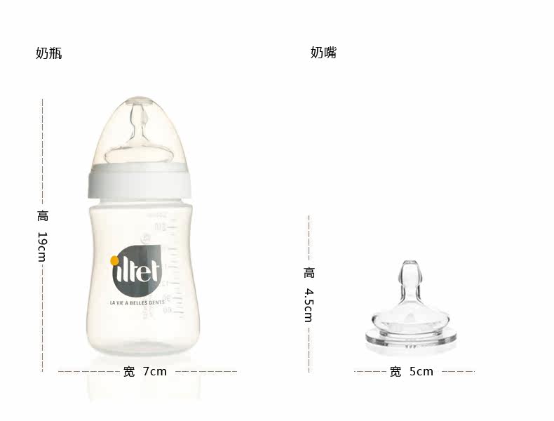 Французский ILTET (ILTI)-бутылка с широким ртом PP (1 бутылка + 1 дизайн стоматолога, удобный для груди и медленного потока силиконового сочителя)