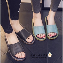 Japanese home Summer lovers non-slip genuine leather slippers casual indoor wood floor Soft bottom gp sandals Men and women