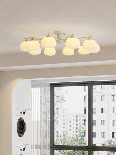 French-Style Pumpkin Ceiling Light for Living Room, Cream Style, Full Spectrum Eye Protection, Main Living Room Light, Chandelier for Master Bedroom