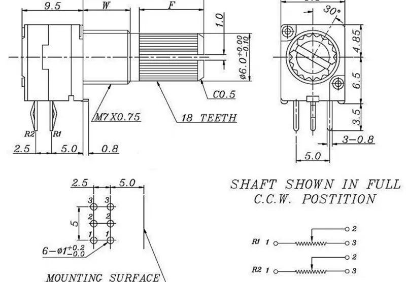 chiết áp 4 chân Chiết áp thể tích RV097NS B5K B10K B20K B50K B100K B500K chiết áp điều chỉnh chiết áp rv24yn20s