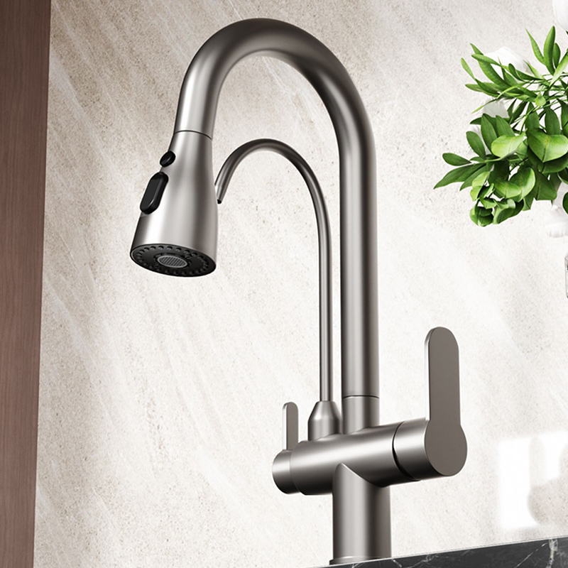 Kitchen Pull-Out Hot and Cold Multifunctional Three-In-One Faucet 304 Water Purifier Household Sink Vegetable Washing Basin with Booster