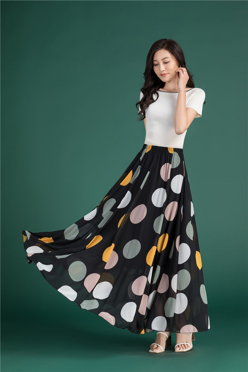Female Summer Elegant Plus Size 4XL 5XL 6XL Fashion Polka Dot Black Chiffon Long Maxi Ladies Skirts for Womens