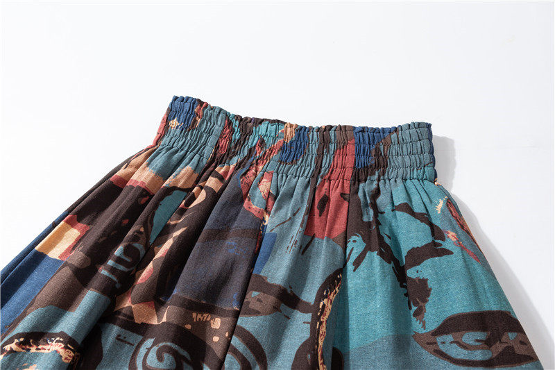 Female Cotton Linen Autumn Vintage Plus Size a-line High Waist National Fashion Big Flower Maxi Ladies Skirts for Womens